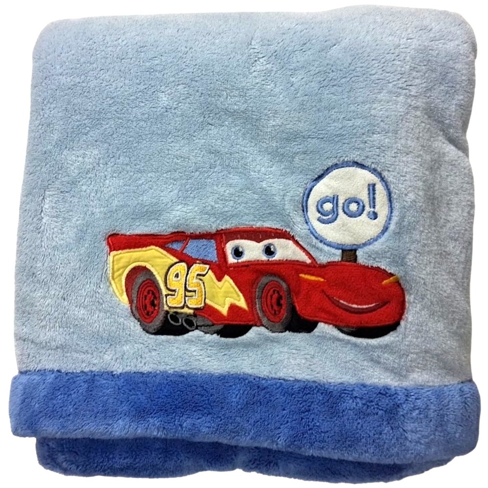 Lightning McQueen Go Disney Cars Baby Blanket Blue Fleece Pixar Boys Plush Lovey